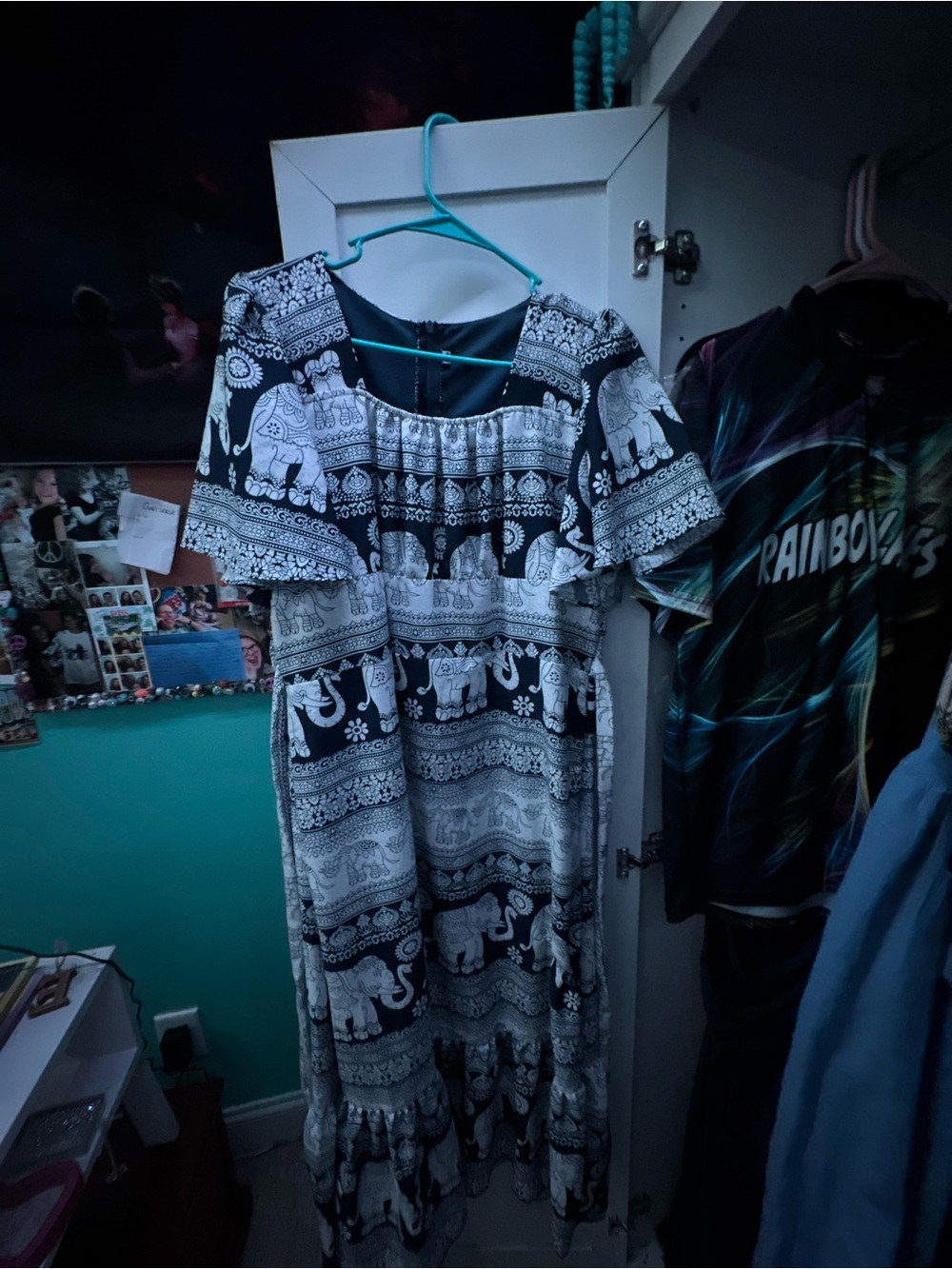 Navy Blue & White Elephant Print Maxi Dress